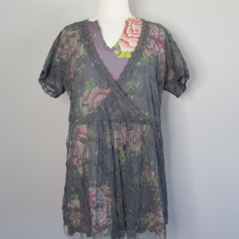 Little Journeys Chicago Camille Peony Blouse Tunic Top Art To Wear Sz M NWT
